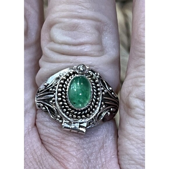 Handmade Sterling Silver Emerald Poison Ring Sz 7 Victorian Goth Fairy Grunge - Picture 1 of 10